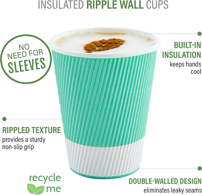 Restaurantware Ripple Wall Coffee Cups 25 Count8 Ounce Insulated Light Green - Image 4