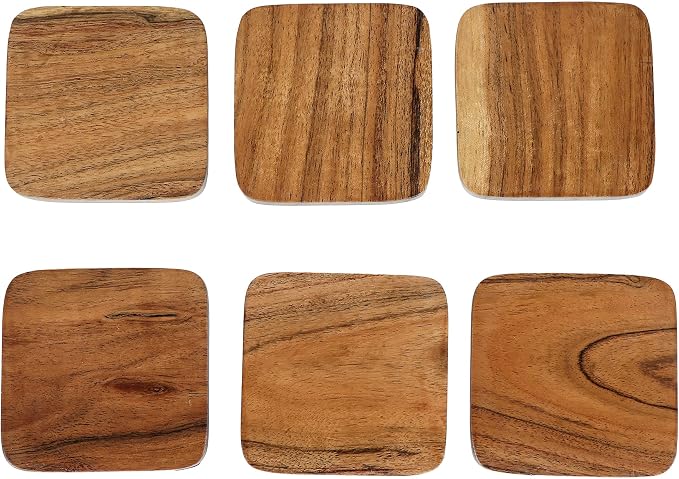Acacia Wood Handcrafted Set of 6 Square Coasters - Image 6