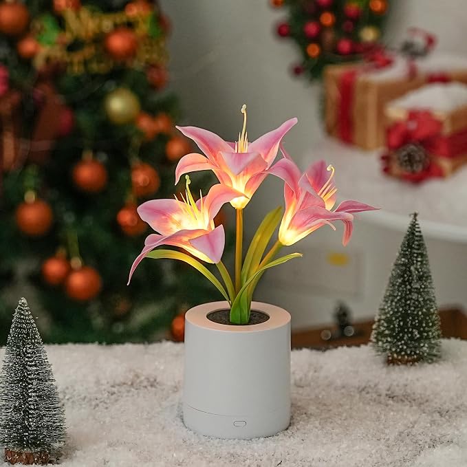 WSYEAR Pink Morning Glory Flowers Table Lamp, Charging Dimmable Cordless - Image 2