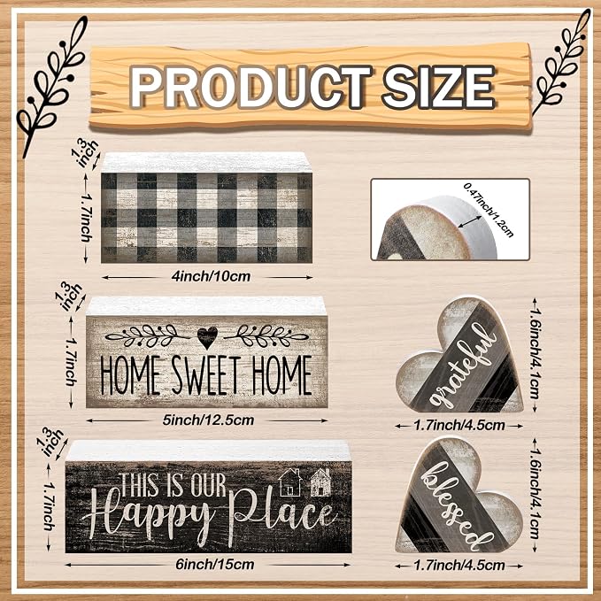Moucuny 4 Pcs Farmhouse Kitchen Decor Black and White Farmhouse Tiered Tray - Image 3