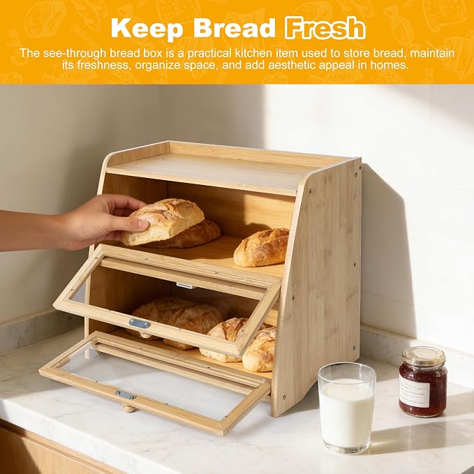Bamboo Double Layer Bread Box for Kitchen Counter - Image 5