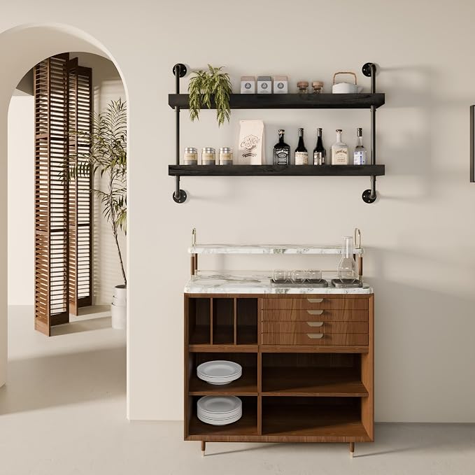 Industrial Wine Rack Wall Mounted, Solid Wood Shelf - Image 9