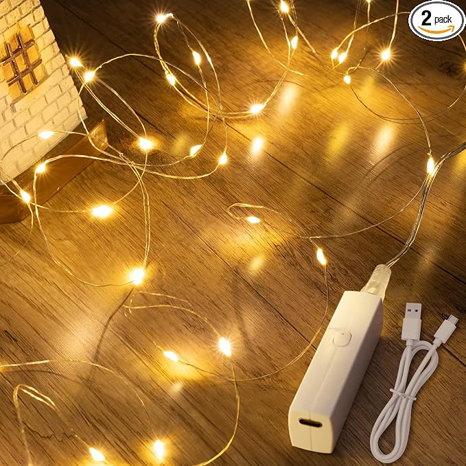 Lakumu 32FT 100 LED Warm White Fairy Lights, Rechargeable Type-C String Lights by Lakumu