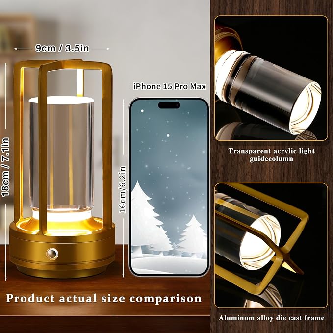 Anxingtools Portable Metal Table Lamp, Cordless Table Lamp, Battery Operated - Image 3