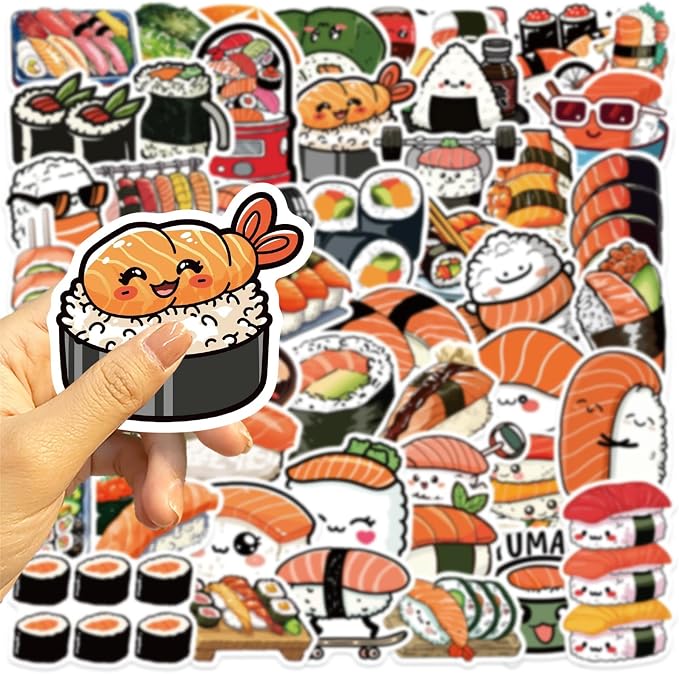 50pcs Cute Sushi Stickers for Kids, Kawaii Food Stickers for Water Bottle - Image 2
