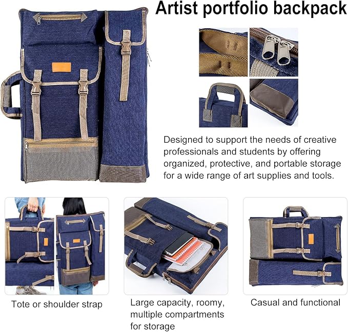 TRANSON Art Portfolio Case Artist Backpack Canvas Bag Large 26” x 19.5” - Image 2