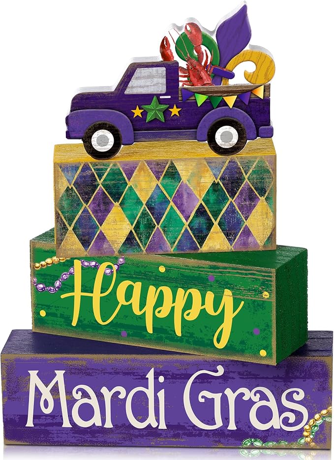 Lineshading 4 Pcs Mardi Gras Decorations Mardi Gras Table Centerpieces Wooden by Lineshading