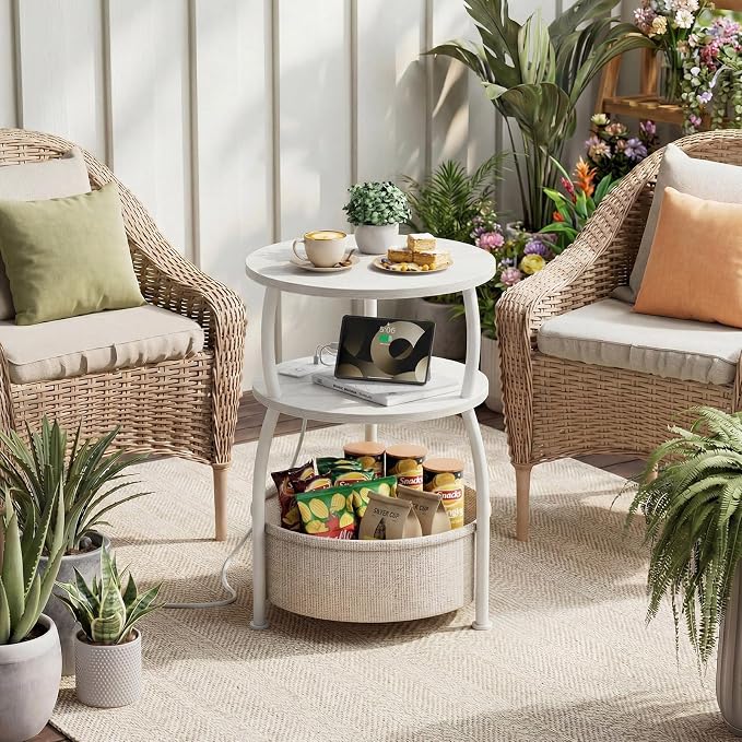 Round Side Table with Charging Station, USB Type C Port, Tall Side Table - Image 8