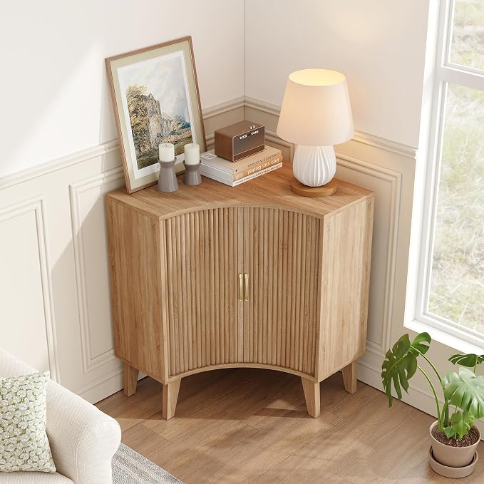 Fluted Corner Cabinet, Small Corner Floor Cabinet - Image 6