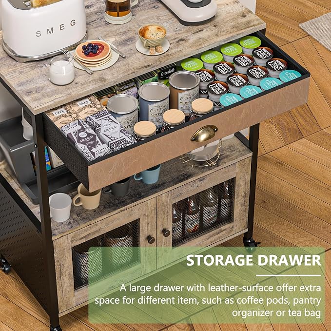 X-cosrack Large Coffee Bar Cabinet，3 Tiers Kitchen Coffee Cart - Image 4