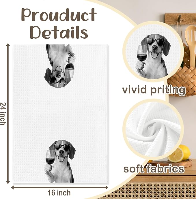 Funny Beagle Kitchen Towels Set of 2, Dog Kitchen Bar Accessories, Dog Chef - Image 6
