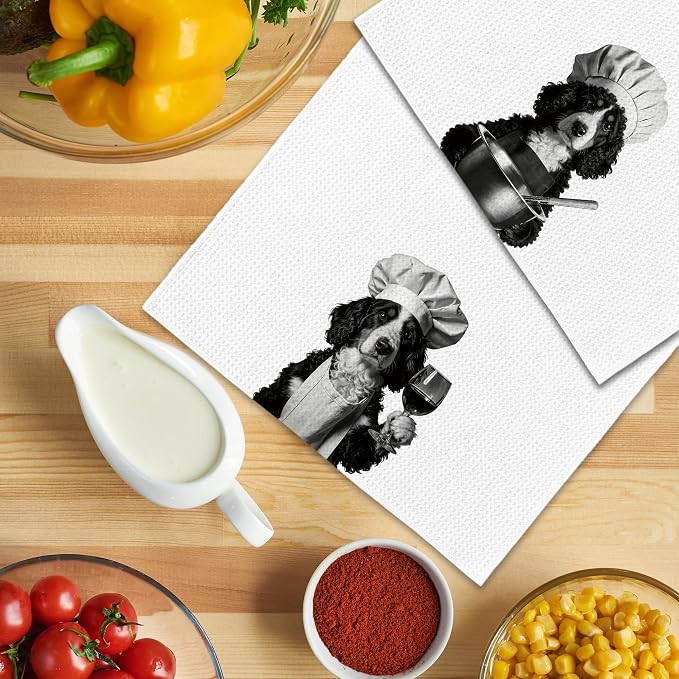 Funny Chef Bernedoodle Kitchen Towels Set of 2, Bernedoodle Dog Gifts - Image 5