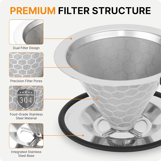 VINUR Pour Over Coffee Maker, 12 oz Insulated Coffee Maker - Image 5