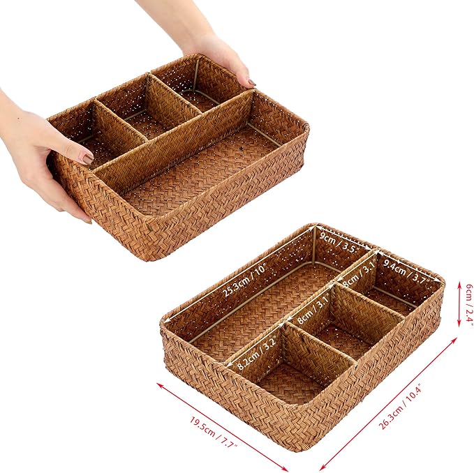 Hipiwe Tea Bag Sugar Packet Holder Woven Seagrass Storage Basket 4 Sections - Image 5
