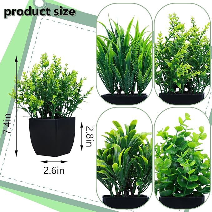 GREENTIME 4 Pack Fake Plants in Black Pot Mini Artificial Eucalyptus Potted - Image 2