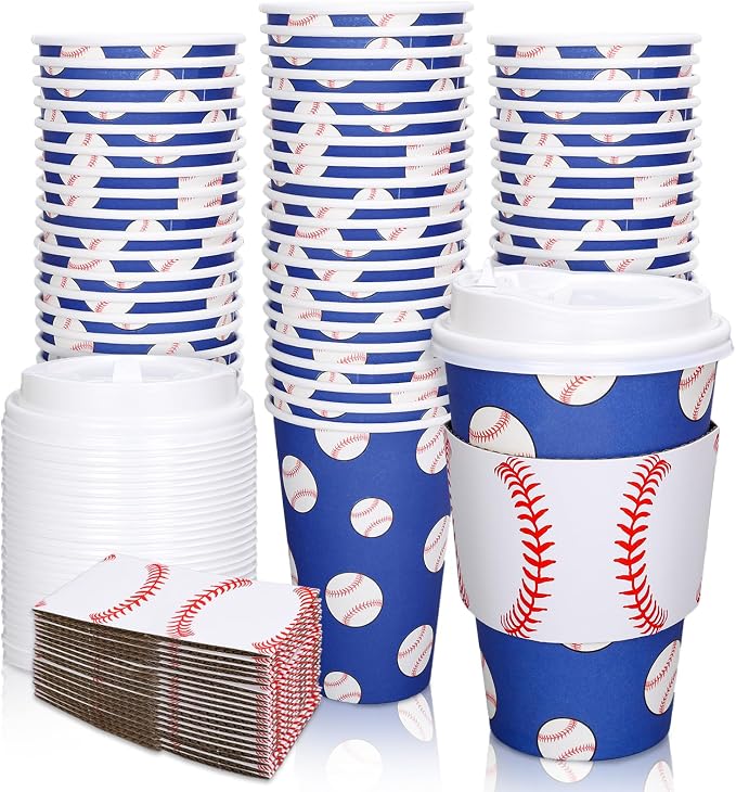 Whaline 50 Set Baseball Disposable Coffee Cups by Whaline
