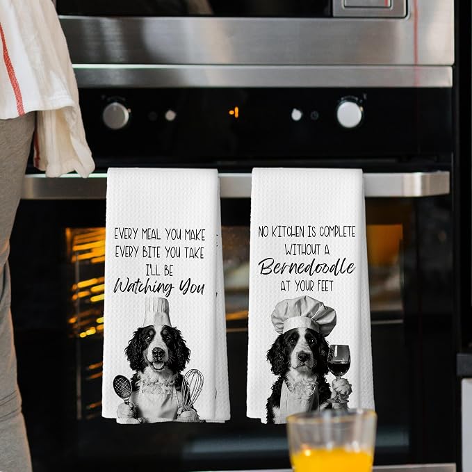 Bernedoodle Kitchen Towels Set of 2, Dog Kitchen Accessories, Bar Decor - Image 2