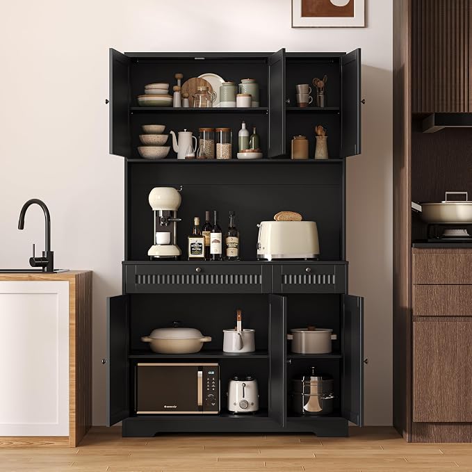 Pantry Storage Cabinet with Charging Station, Kitchen Storage with Adjustable - Image 3
