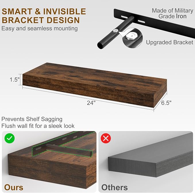 Fun Memories Floating Shelves for Wall, 24Inch Floating Shelves Set of 2 - Image 3