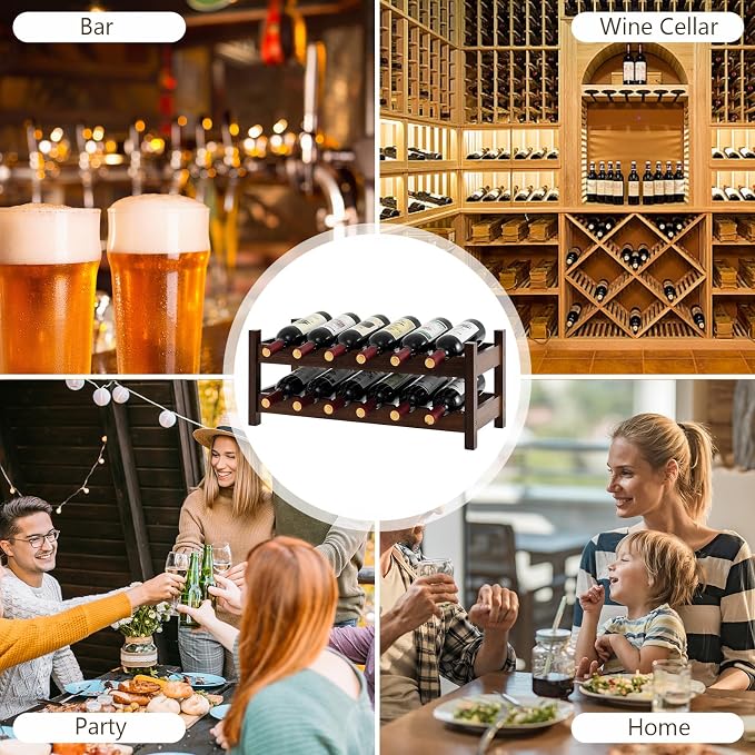 Giantex Bamboo Wine Rack, 2 Tier 12 Bottle Wine Storage Cabinet Shelf, Small - Image 5