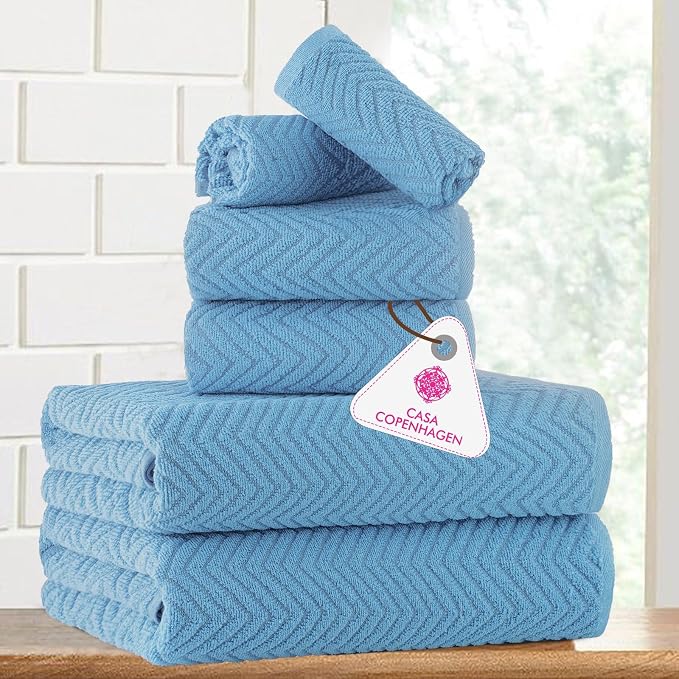 CASA COPENHAGEN EcoWave 6Pcs 100% Cotton Large Designer Towels Gift Set- Dusky - Image 2