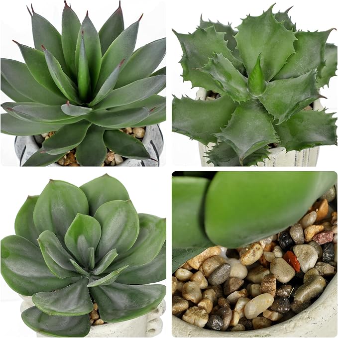 Briful 3 Pack Faux Succulent Plants in Vintage Cement Pots – Artificial Aloe - Image 3