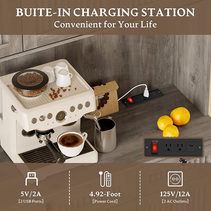 BORNOON Pantry Cabinet with Charging Station and Light, Tall Kitchen Pantry - Image 4