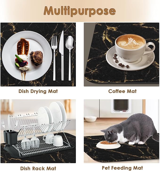 Arttown Coffee Mat for Countertops, Marble Black Gold Dish Drying Mat 2 Pcs for - Image 6