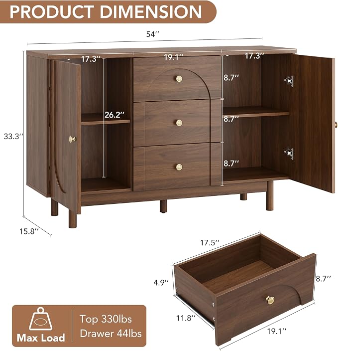 Buffet Cabinet with Drawers, Modern Coffee Bar Station Kitchen Table - Image 2
