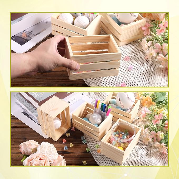 Penitue 6pcs Small Wooden Crates, Rustic Wood DIY Crafts Crate Basket Nesting - Image 3