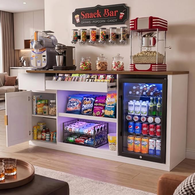 GDLF Snack Bar Cabinet with Fridge Space, 70.1" Snack Organizer with Storage - Image 8