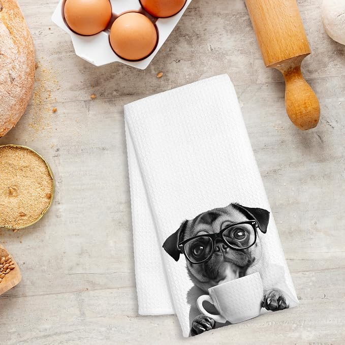 Funny Pug Decor Coffee Kitchen Towels Gift, Pug Dog Gifts, Coffee Gifts - Image 5