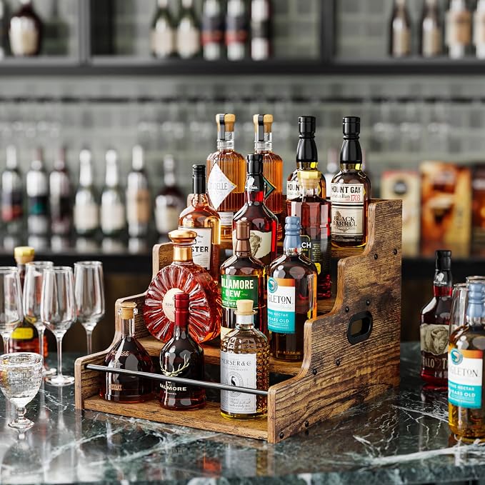 KLM Liquor Bottle Display Shelf, Coffee Syrup Rack Organizer, 4 Step Countertop - Image 2