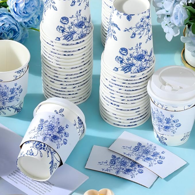 Vesici 60pcs 14oz Blue and White Disposable Coffee Cups - Image 6