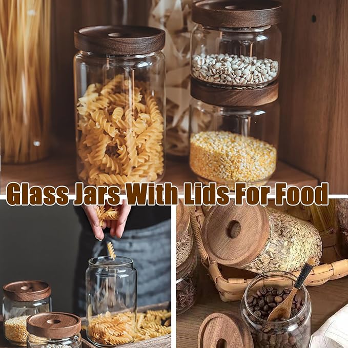 Viovian 10 OZ Glass Jar with Wooden Lid Clear Glass Coffee Storage Jars - Image 6