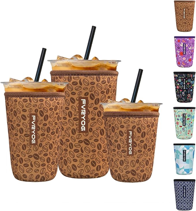 3 Pack Reusable Insulated Neoprene Iced Coffee Sleeves & Coffee Cup Holder by Fvryog