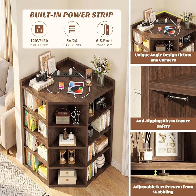Aheaplus Corner Cabinet, 5-Tier Corner Bookshelf - Image 4