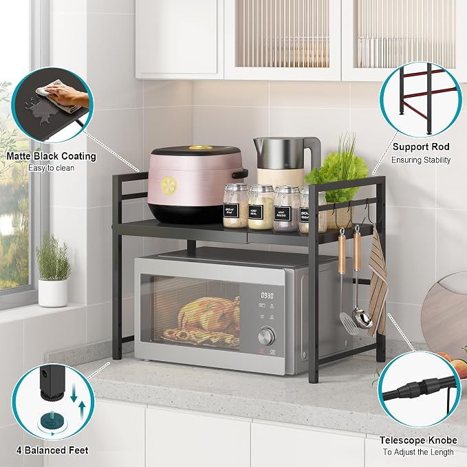 DOLALIKE Microwave Oven Rack, Expandable Microwave Stand Countertop Kitchen - Image 6