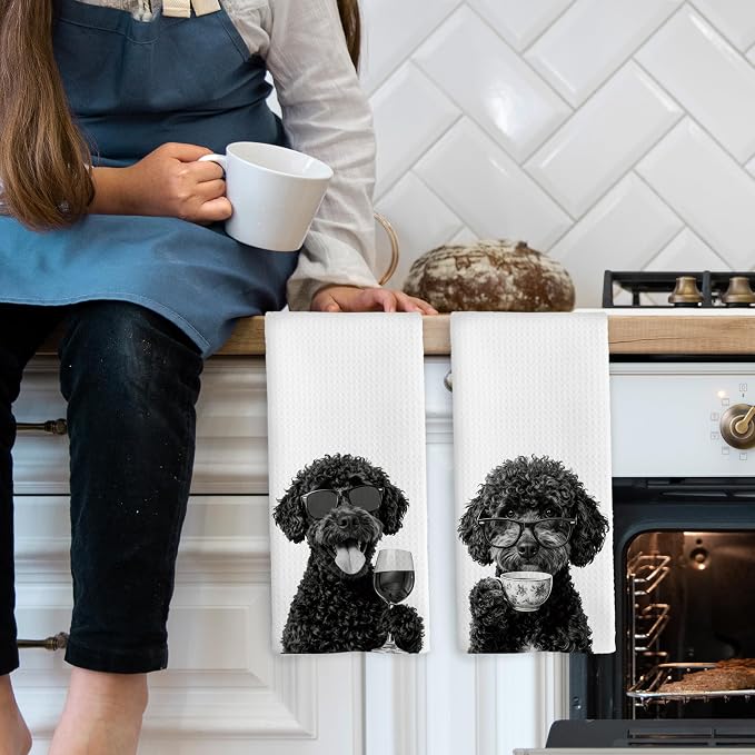Funny Portuguese Water Dog Kitchen Towels Set of 2, Funny Dog Kitchen - Image 3