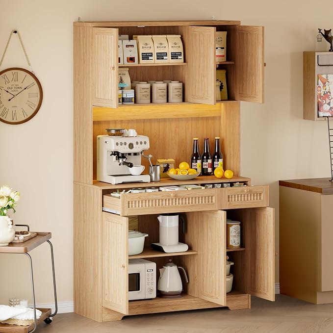 BORNOON Pantry Cabinet with Charging Station and Light, Tall Kitchen Pantry - Image 3