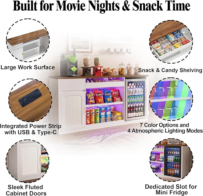 GDLF Snack Bar Cabinet with Fridge Space, 70.1" Snack Organizer with Storage - Image 4