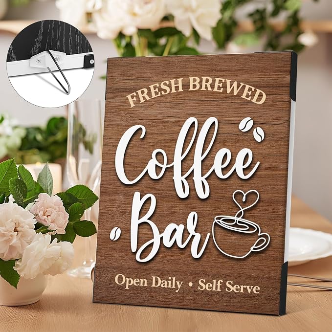 Coffee Bar Sign Decor, Fresh Brewed Coffee Wooden Signs - Image 3