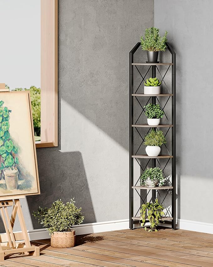 CHOEZON 6-Tier Corner Shelf, Industrial Corner Bookshelf, 71.2" Corner Storage - Image 7