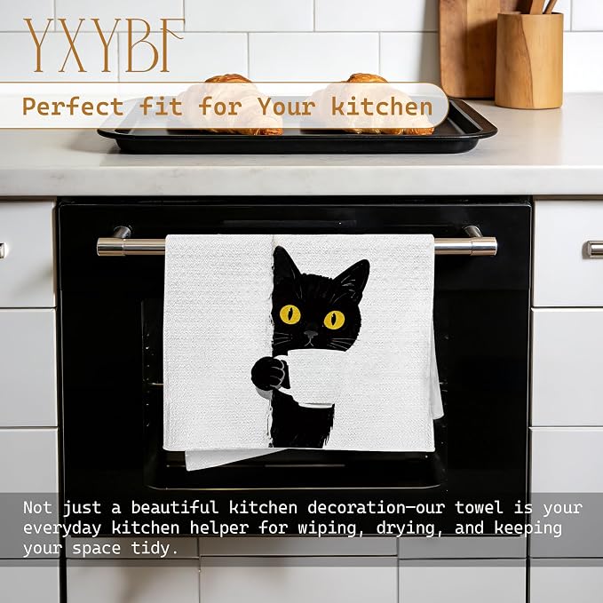 Funny Black Cat Hand Dish Tea Towels - Image 3