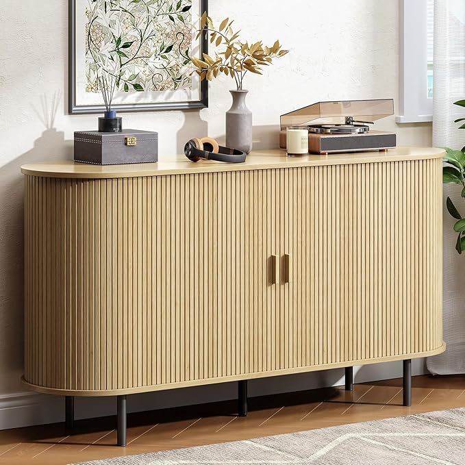 Buffet Cabinet with Storage, Fluted Sideboard Buffet with Sliding Door by LEFURTURE