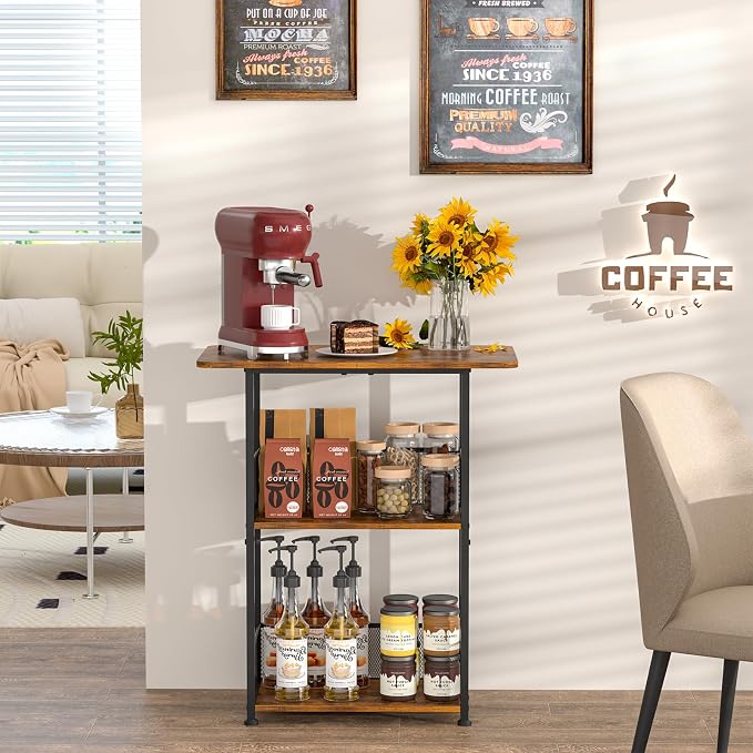 Jsskeeim Mini Floor Standing Coffee Bar Shelf, 3-Tier Small Coffee Table - Image 4