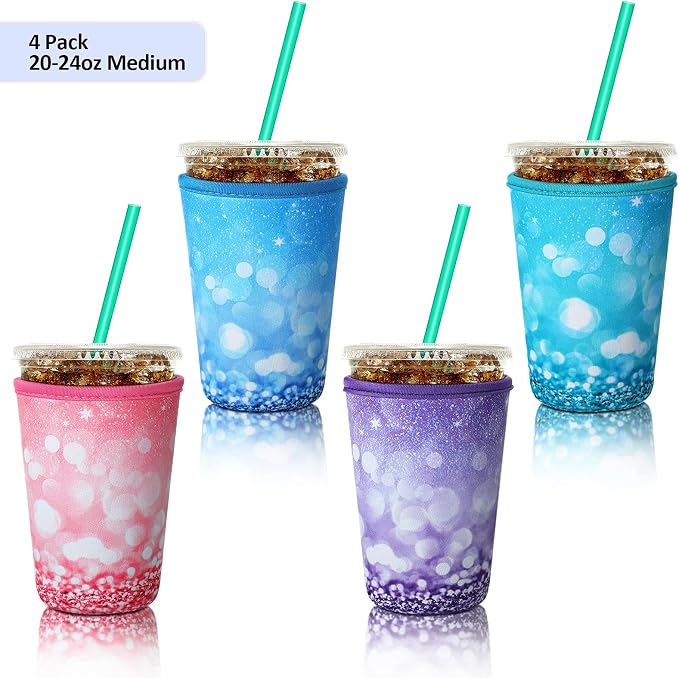 Patelai 4 Pieces Reusable Iced Coffee Sleeve Cup Insulator - Image 2