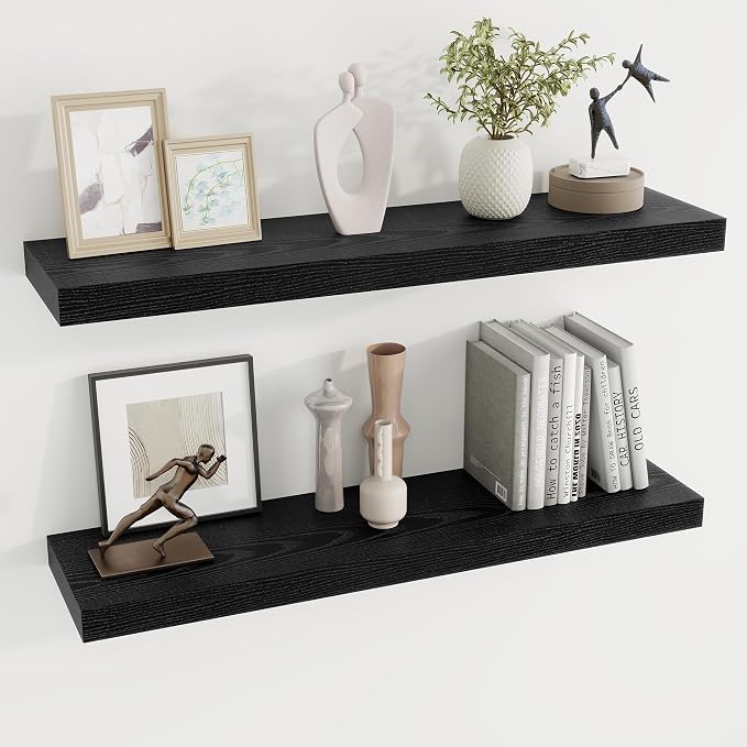 Dreamland 36 Inch Long Floating Shelves in Black, 8 Inch Deep Floating Shelf by Dreamland