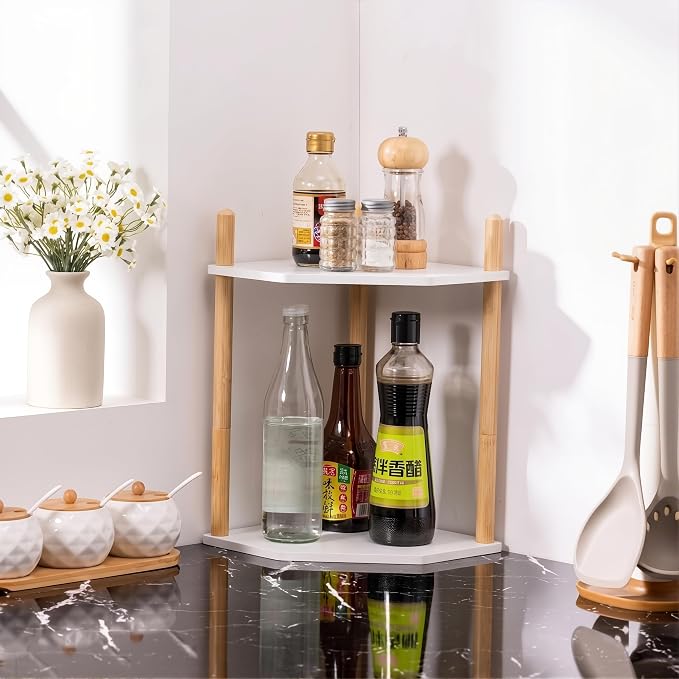 3-Tier Expandable Bamboo Corner Shelf - Image 2