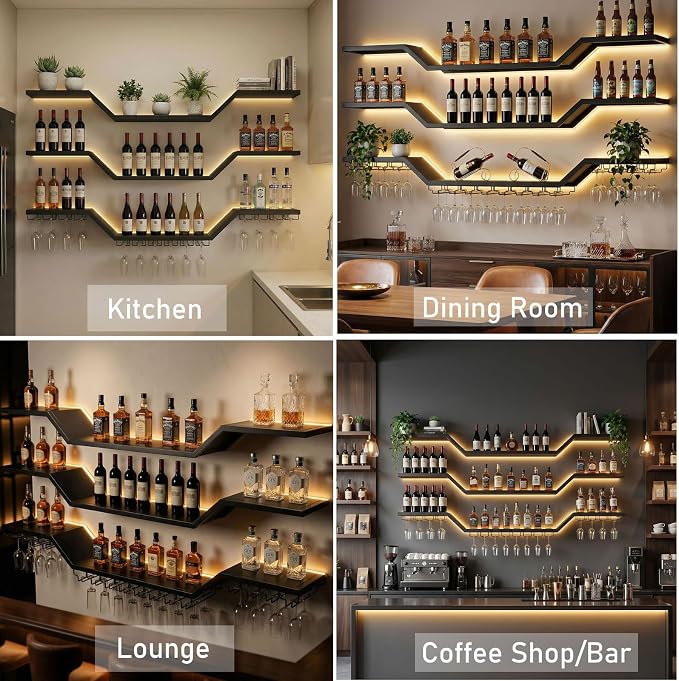 78.7-inch/200cm Metal Wall Mount Wine Rack, 3-tiers Modern Wall Bar Shelf - Image 7